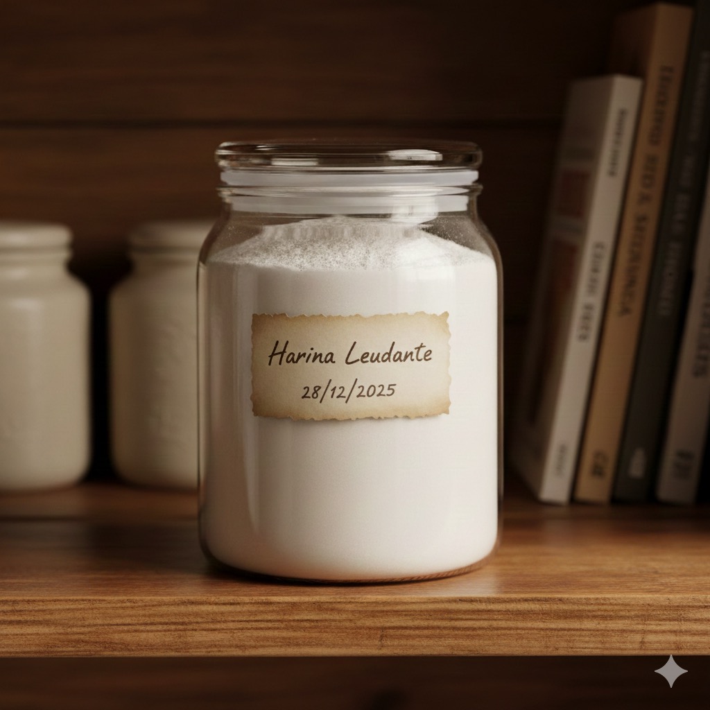 Harina leudante almacenada en recipiente hermético